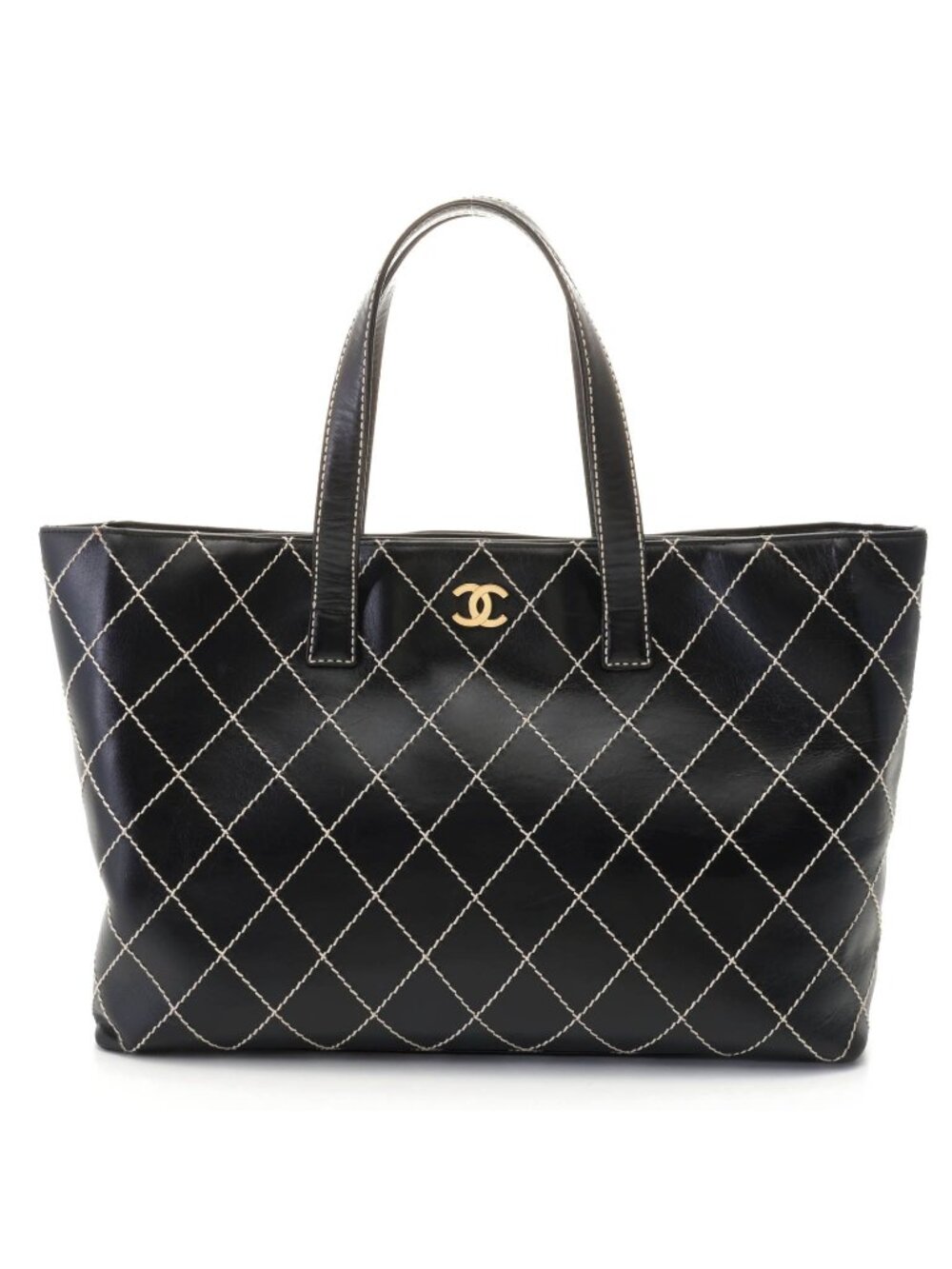 Chanel Wild Stitch Tote Handbag Calfskin Black